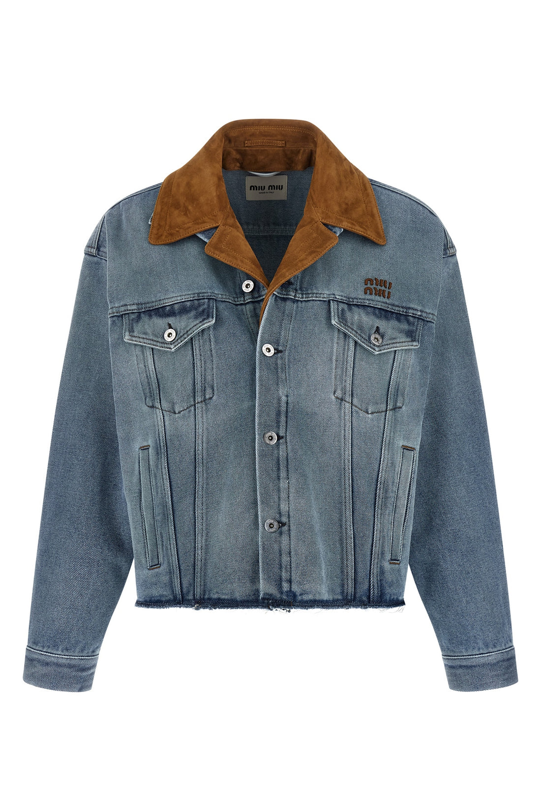 MIU MIU 40 cotton denim blouson subjected to special handcrafted washing