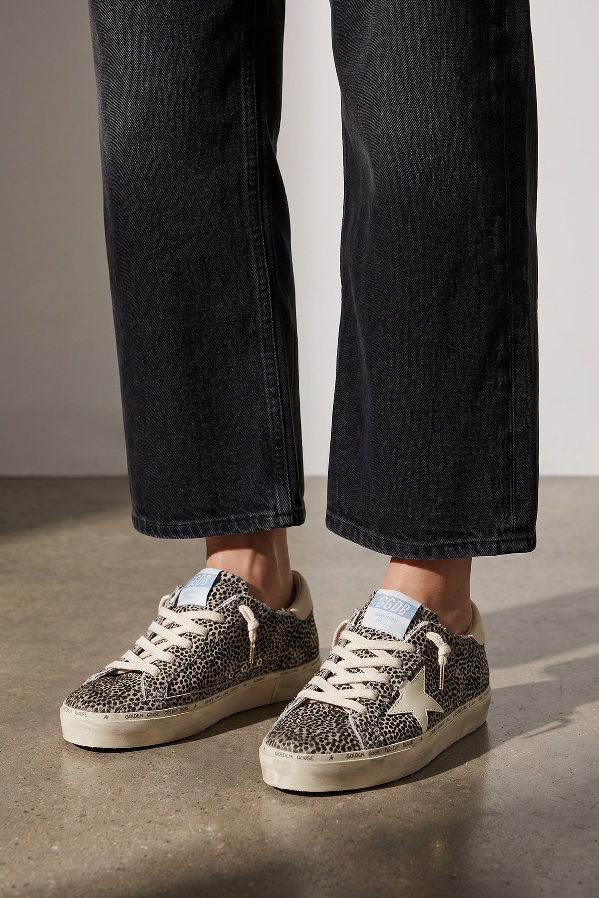 hi star lived-in effect animal print pony hair sneakers