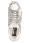 stardan lace-up silver leather and glitter sneakers