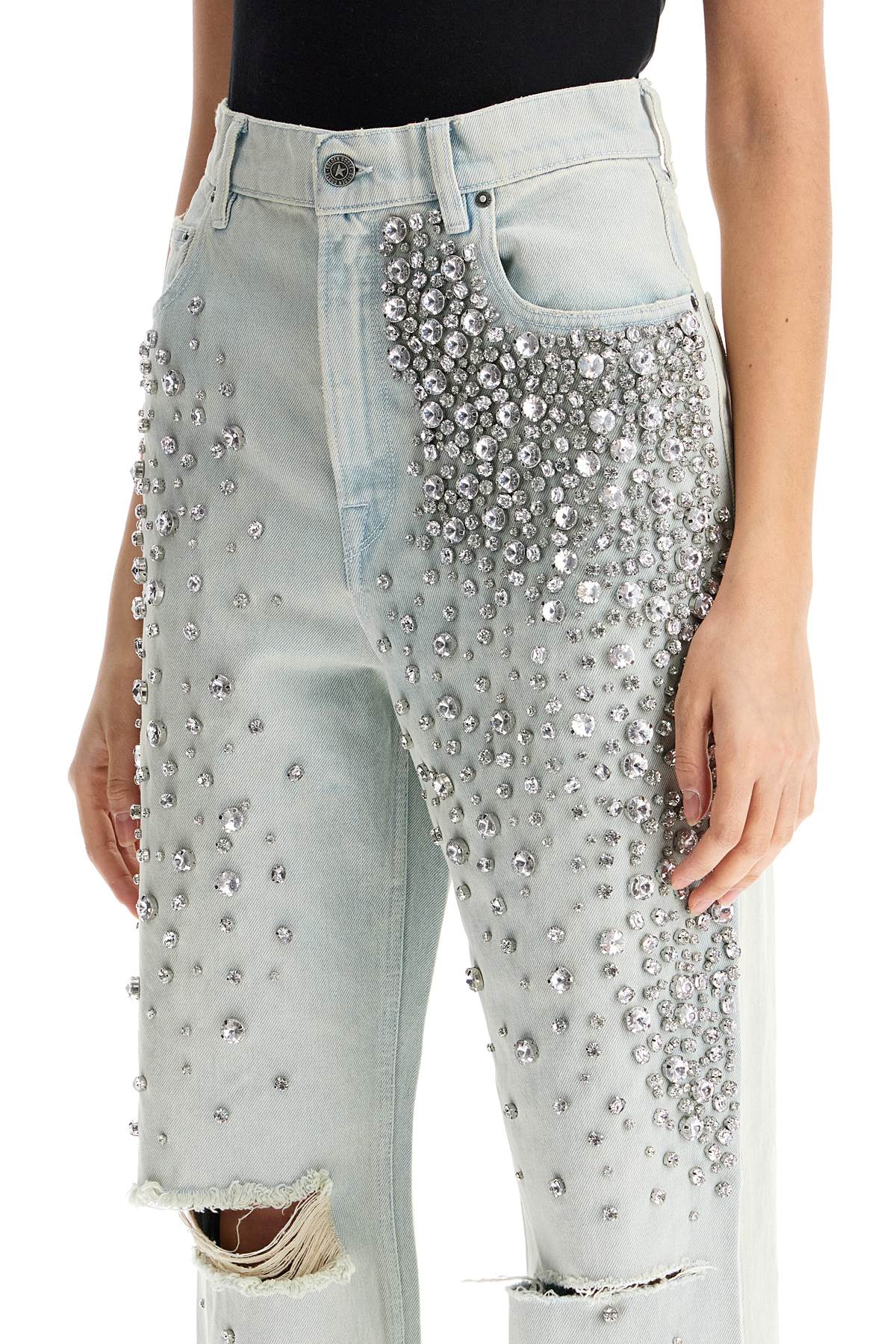 light blue cotton jeans with crystal stones