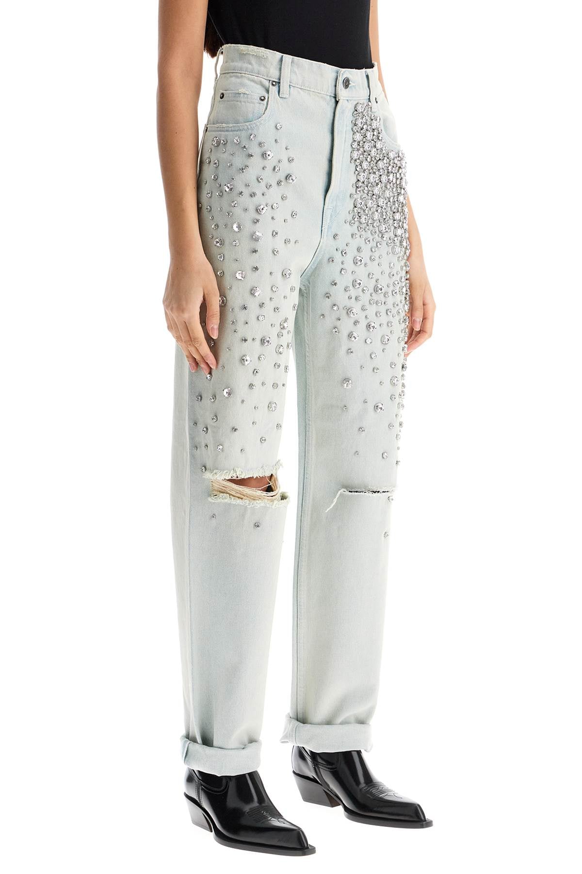 light blue cotton jeans with crystal stones