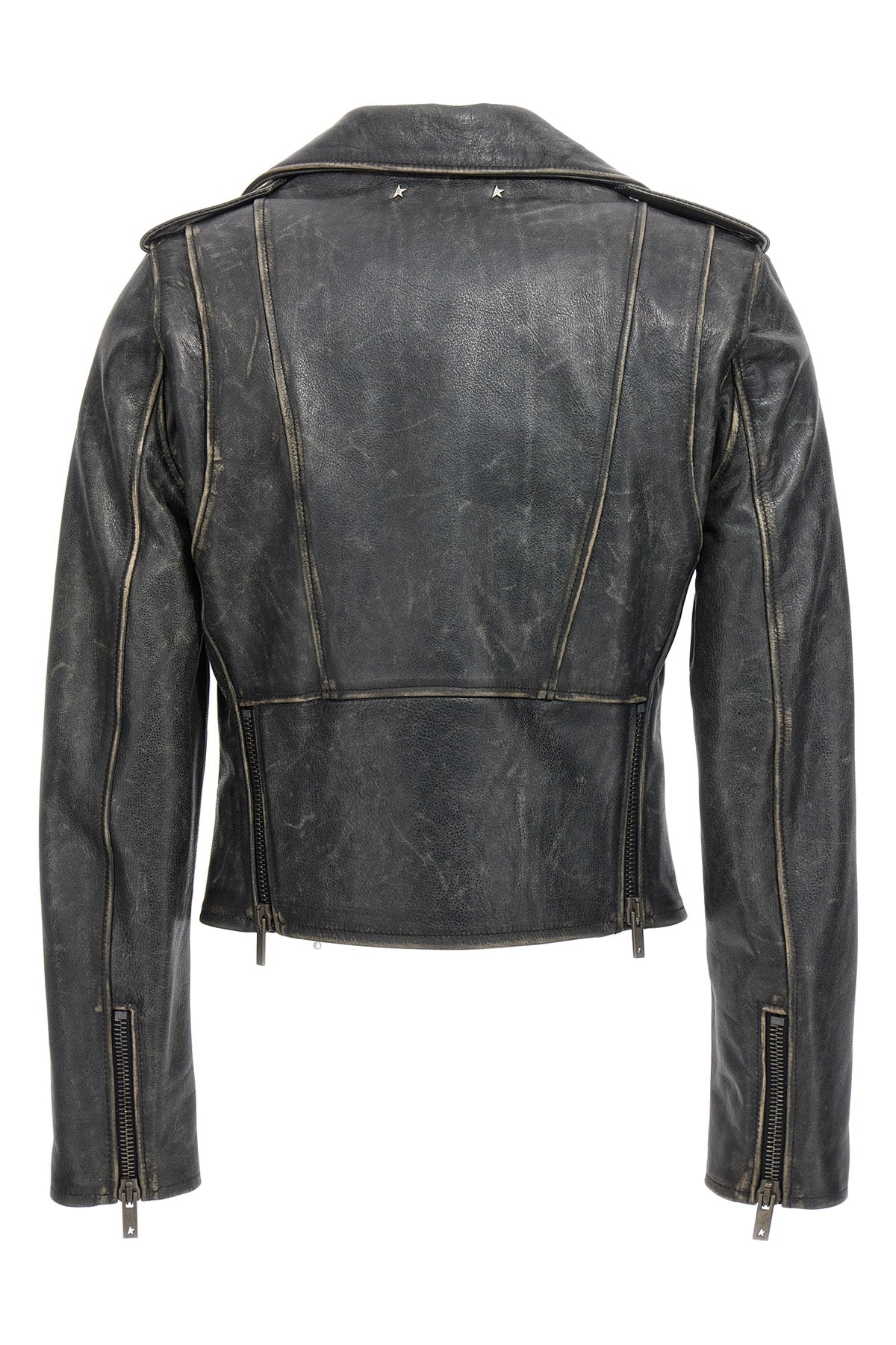 destiny slim vintage-effect leather biker jacket