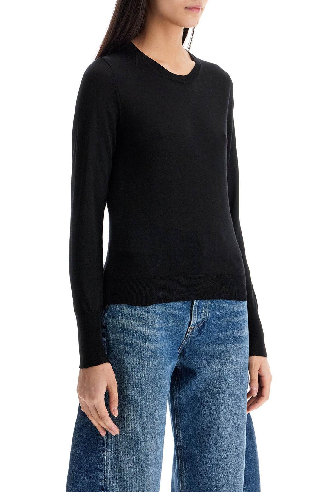 black merino wool sweater with golden applications for women