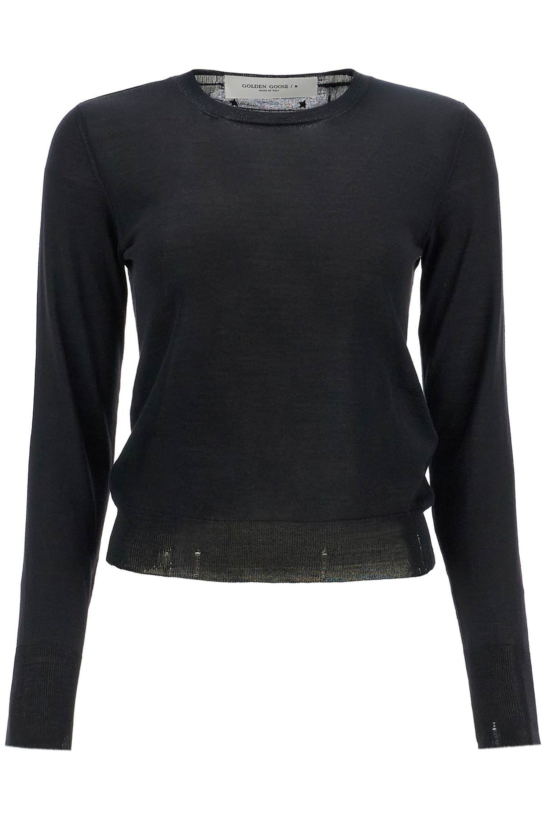 black merino wool sweater with golden applications for women