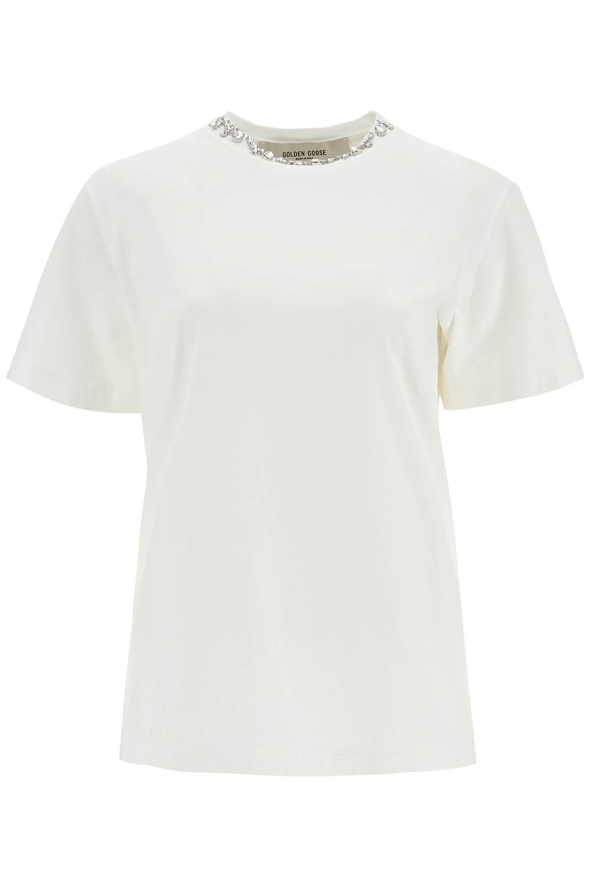 vintage white cotton t-shirt with rhinestone embroidery