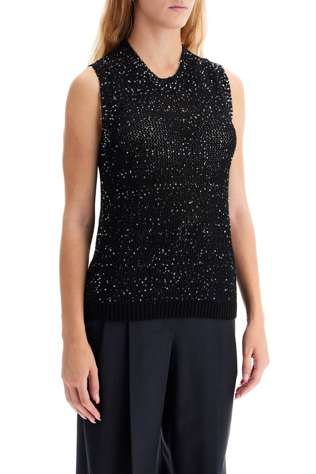 knitted vest with sequins embell