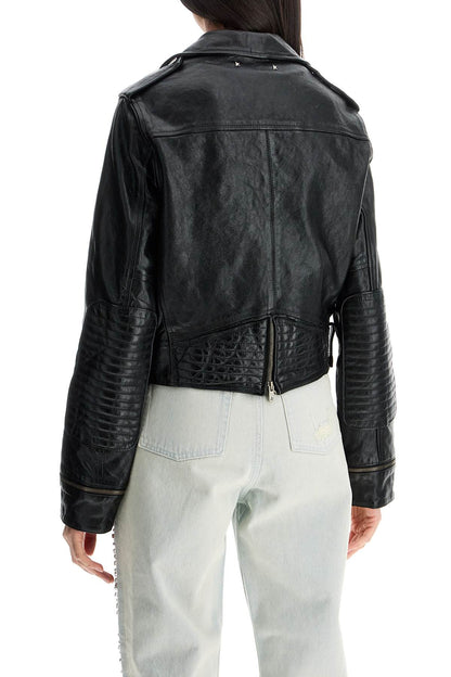 shiny black sheepskin biker jacket with sturdy zip