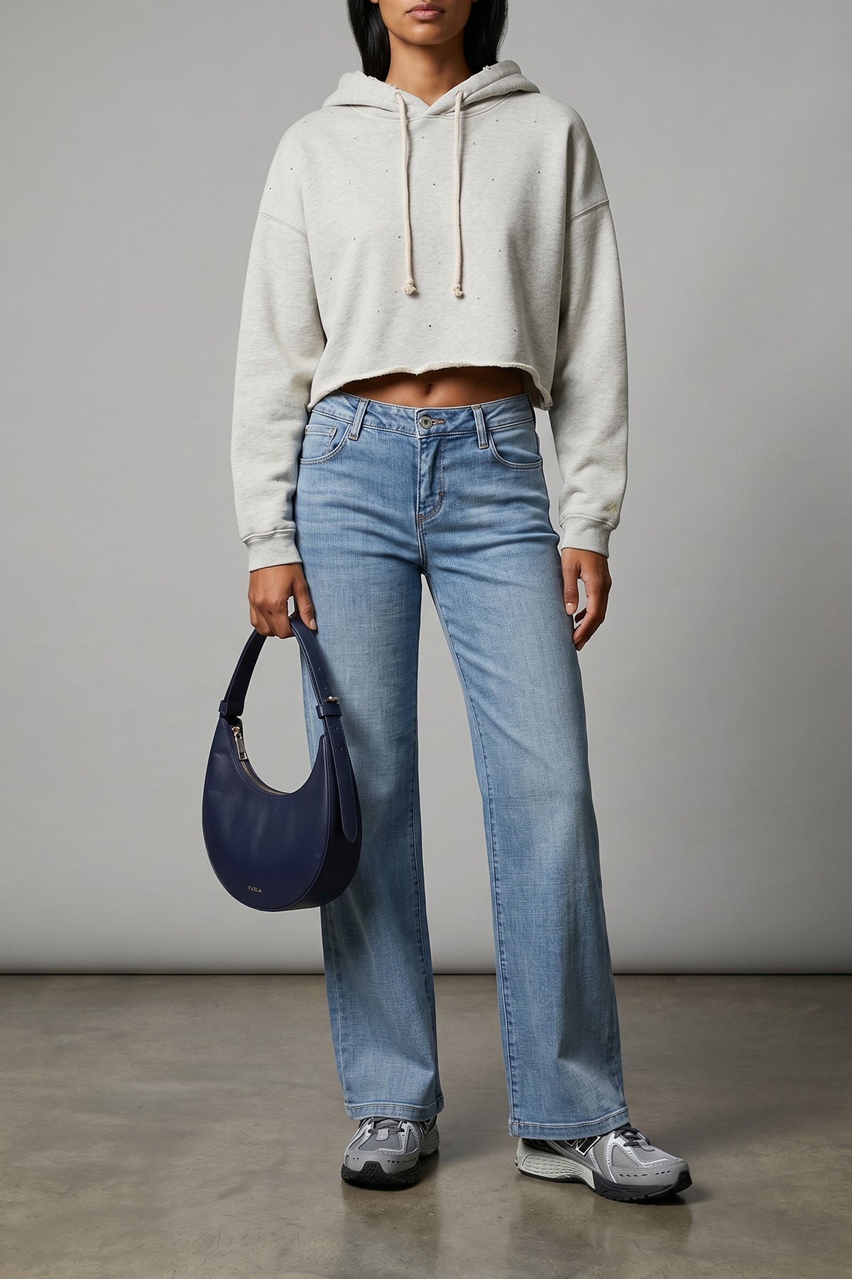 used-effect mélange cotton terry hoodie