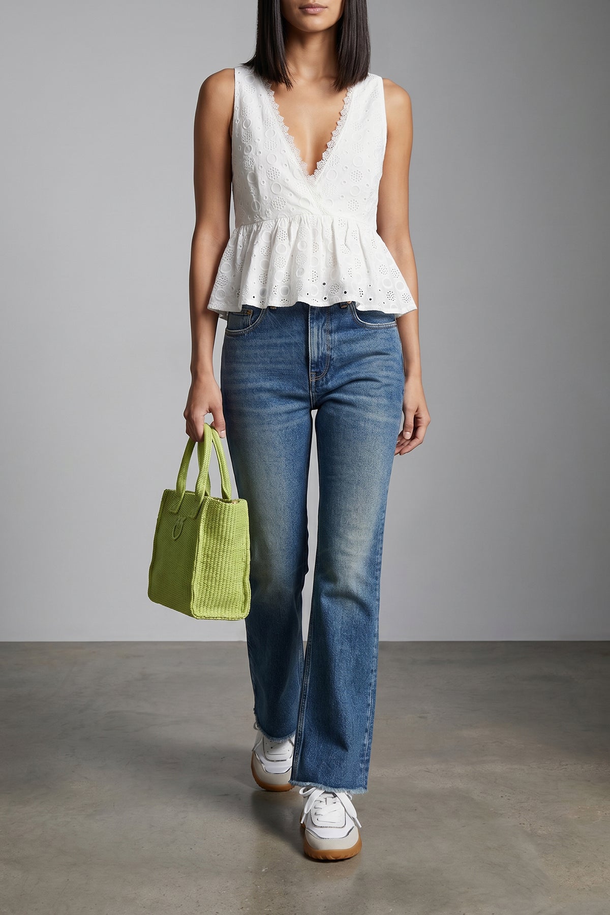 deryn used-effect stone washed cotton denim jeans