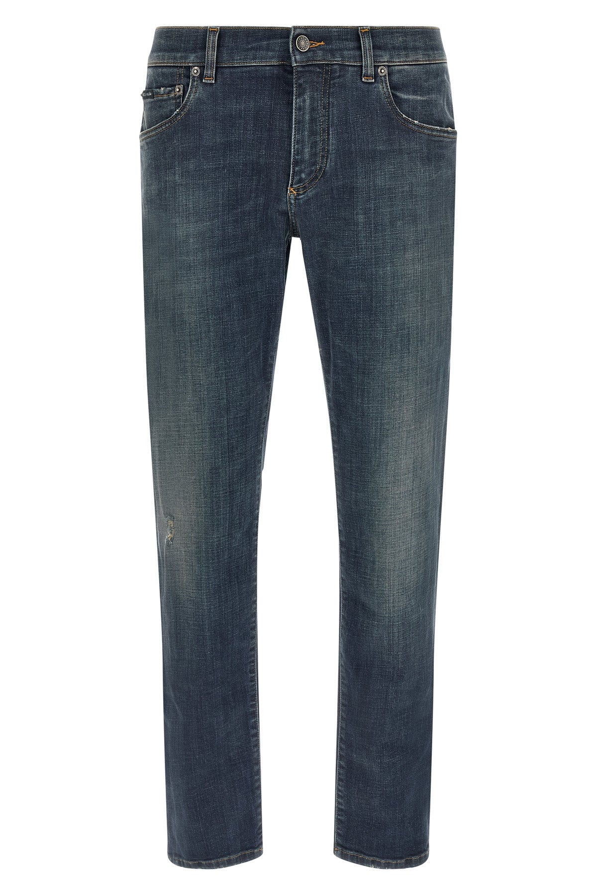 used-effect stone washed cotton denim jeans