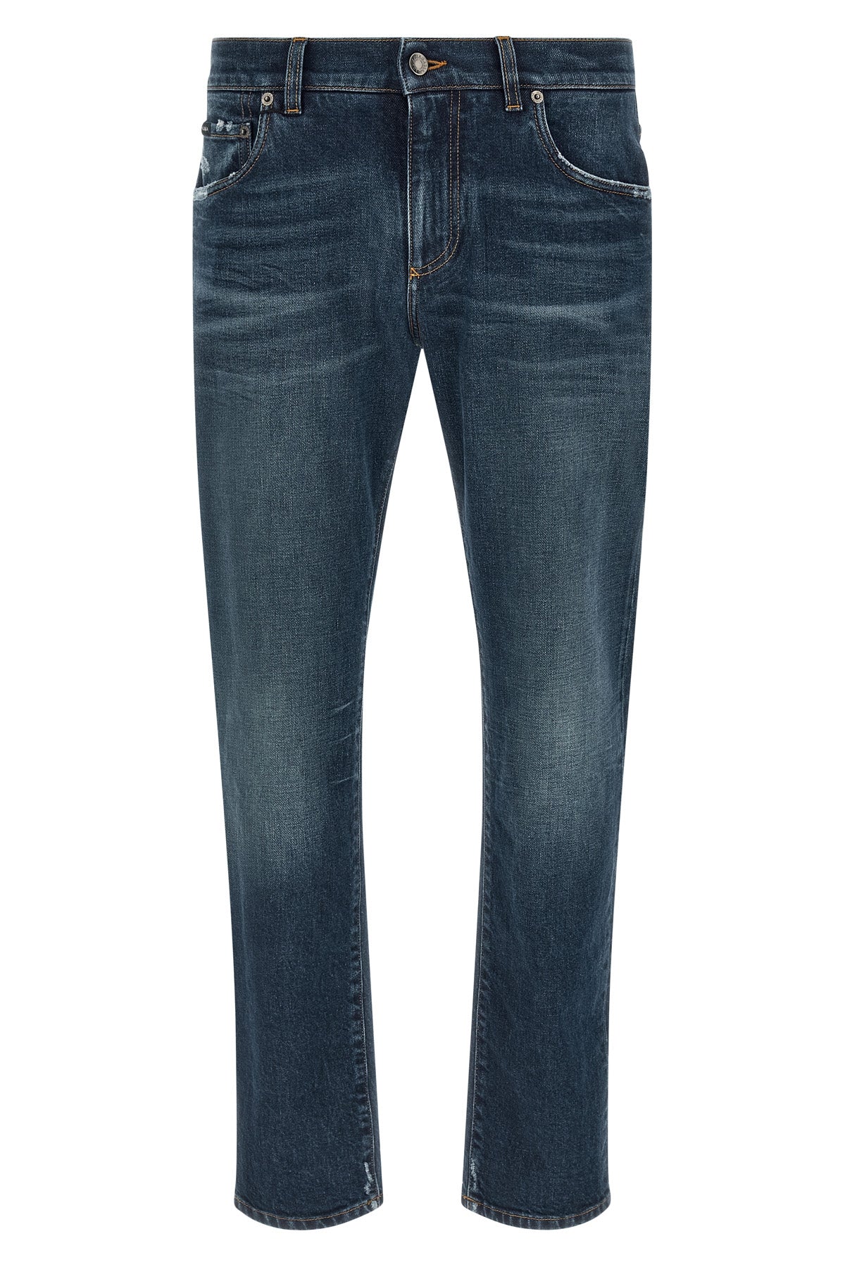 used-effect stone washed cotton denim jeans