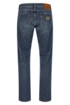 used-effect stone washed cotton denim jeans
