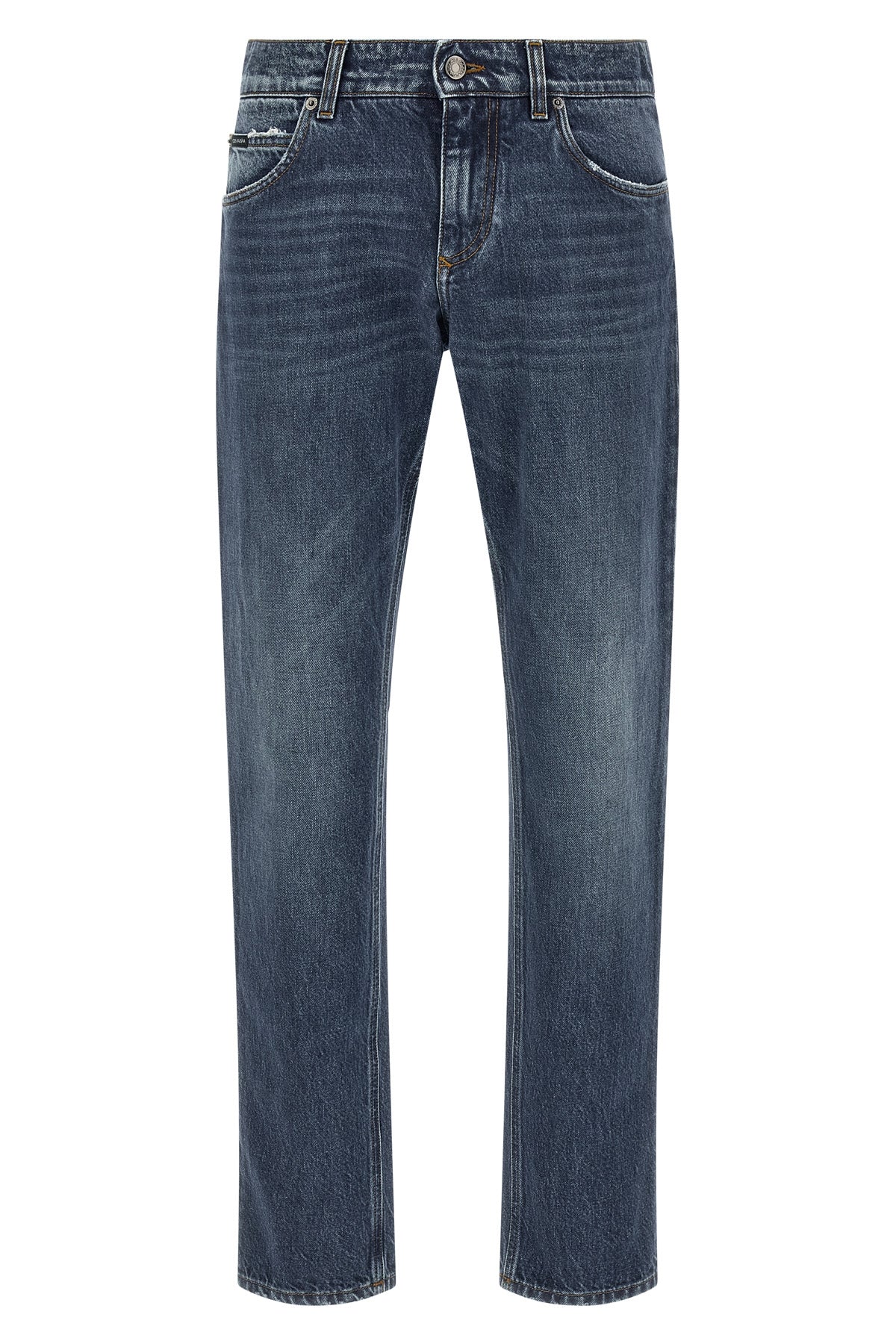 used-effect stone washed cotton denim jeans