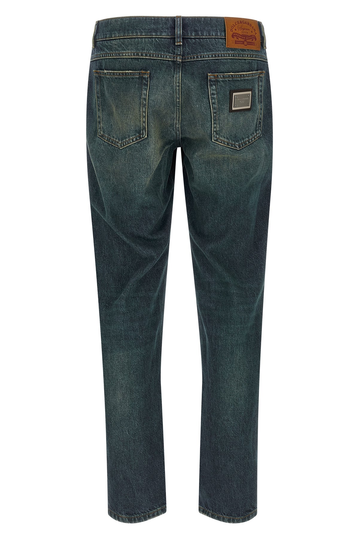 used-effect stone washed cotton denim jeans