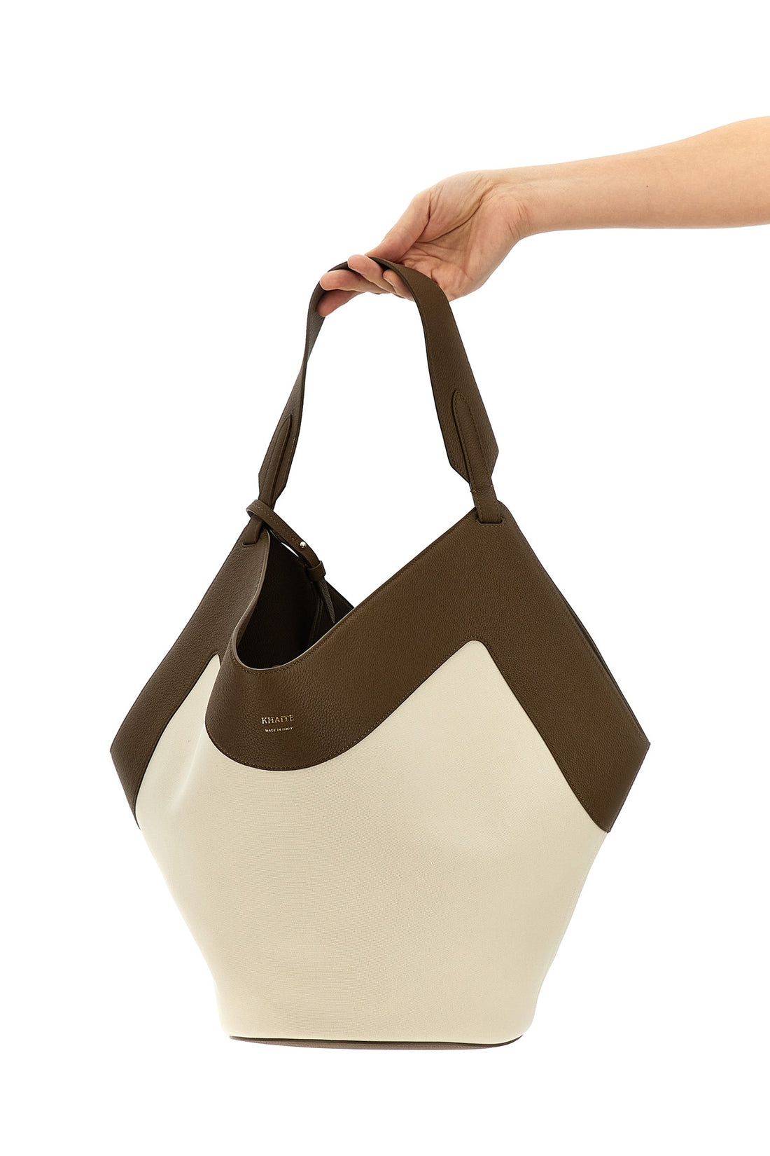 KHAITE OS medium lotus tote contrast leather and canvas shopping bag