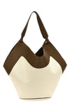 medium lotus tote contrast leather and canvas shopping bag
