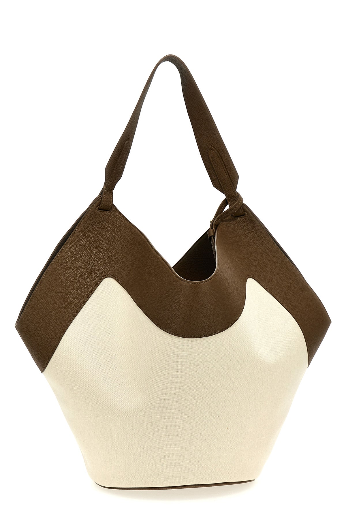 medium lotus tote contrast leather and canvas shopping bag
