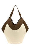 medium lotus tote contrast leather and canvas shopping bag