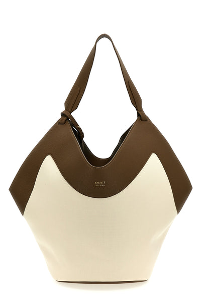 medium lotus tote contrast leather and canvas shopping bag