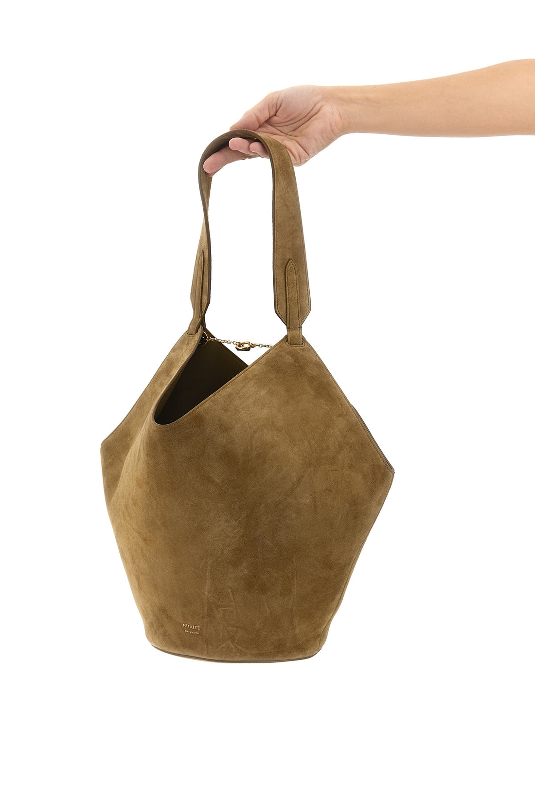 KHAITE OS lotus small suede shopping bag