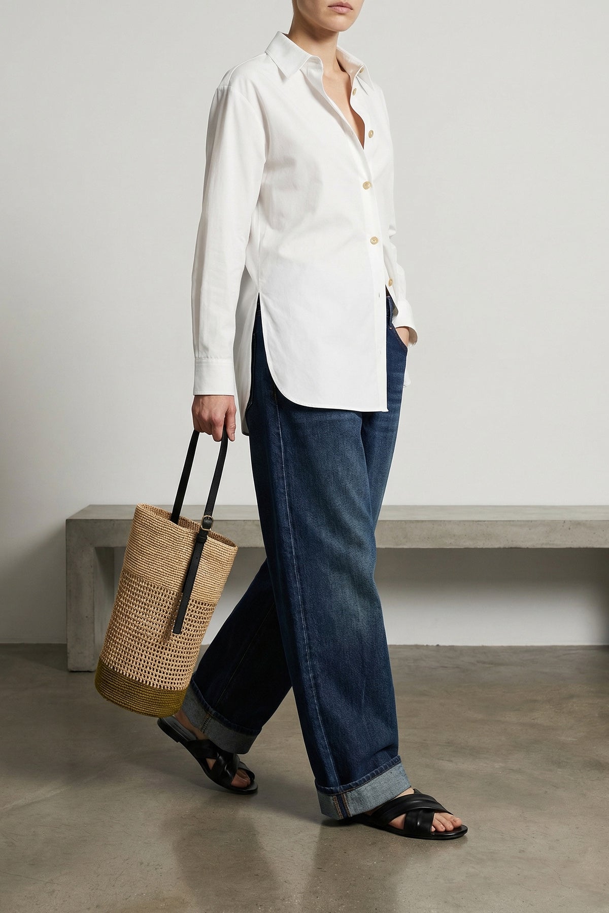 billie large bucket bag in finely woven natural raffia