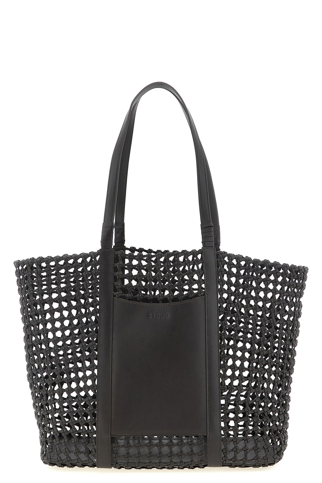STAUD OS hand-woven leather getaway shopping bag
