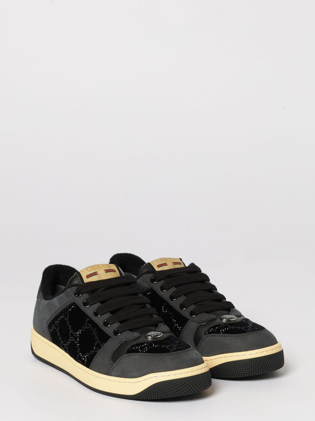 GUCCI 35 screener sneakers in leather and velvet with gg rhinestone monogram