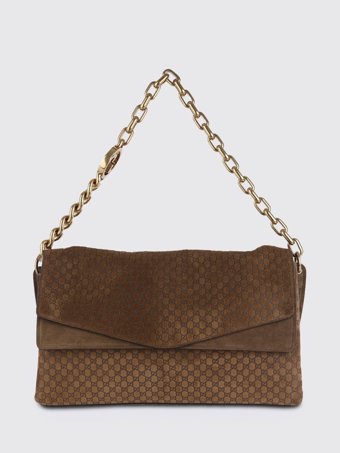 interlocking g suede bag with embossed gg monogram