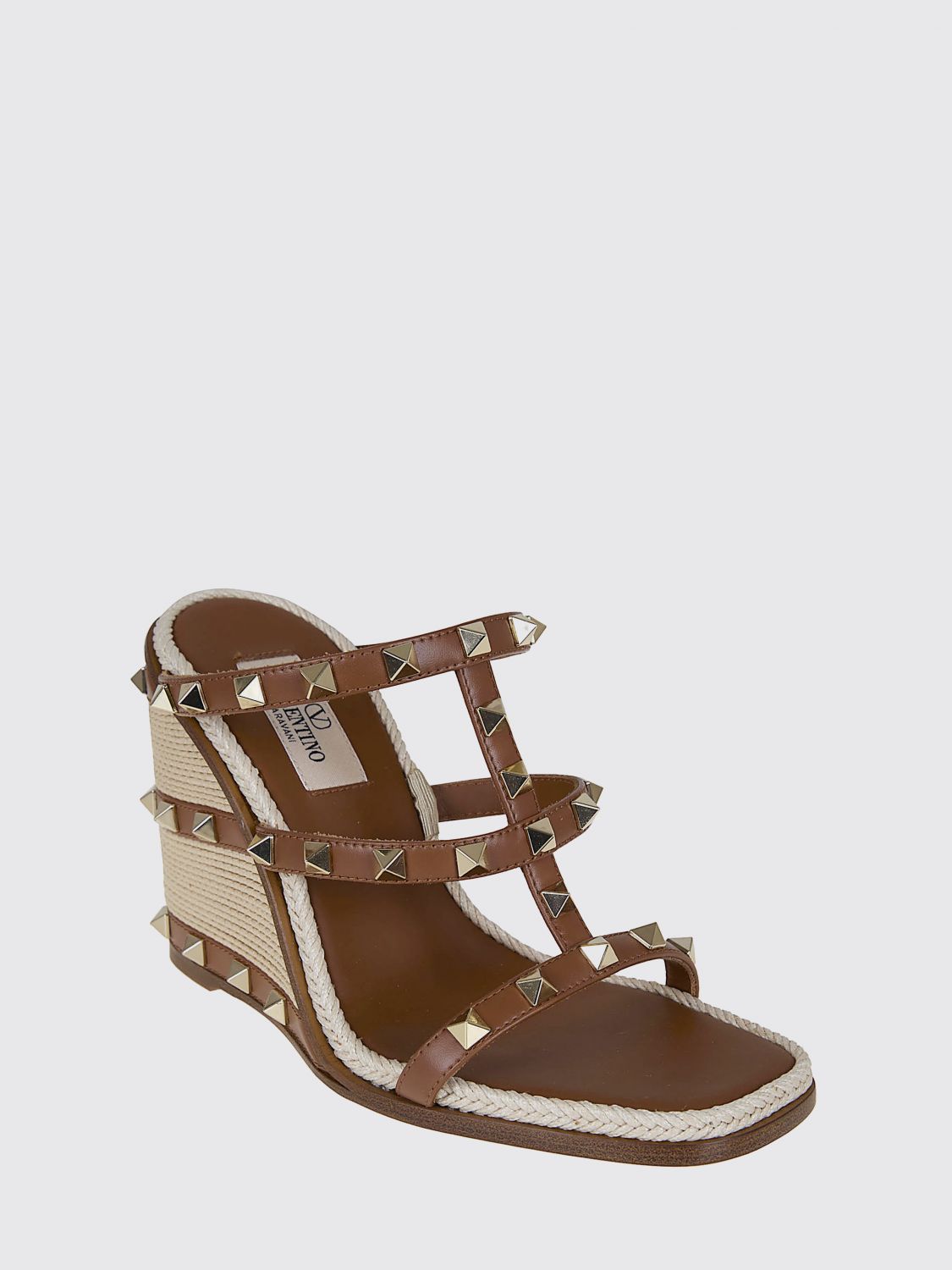 rockstud leather wedge sandal