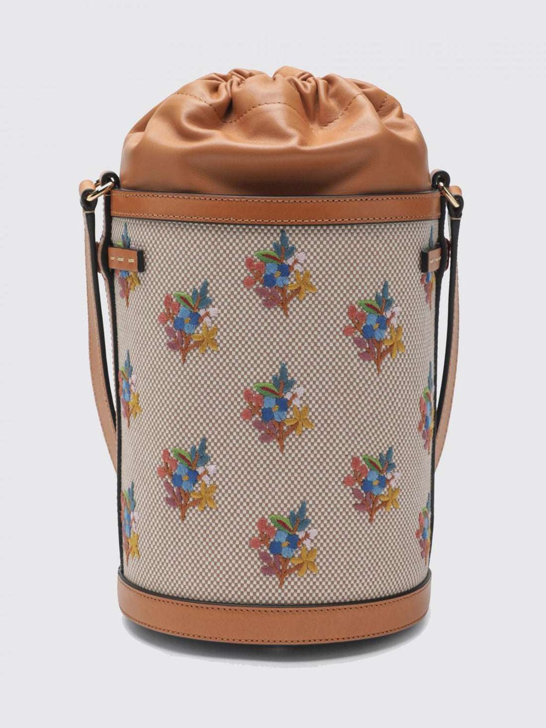 VALENTINO GARAVANI OS vlogo signature canvas bucket bag with jacquard flowers and leather