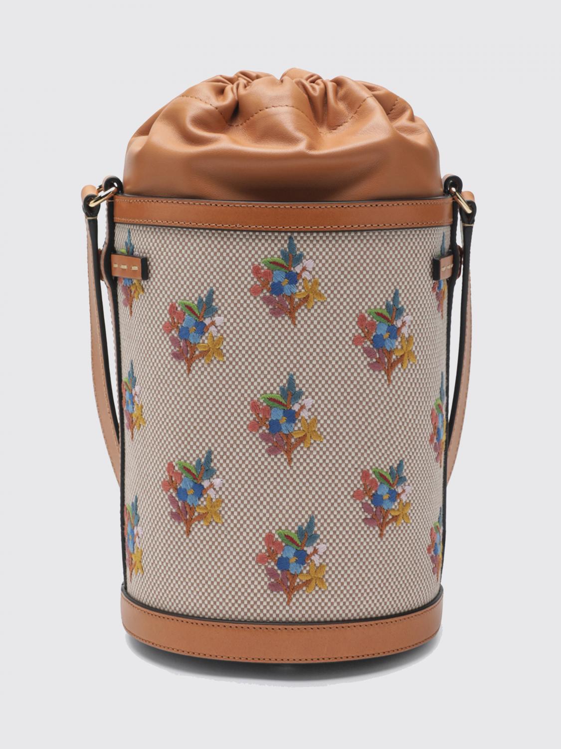 vlogo signature canvas bucket bag with jacquard flowers and leather