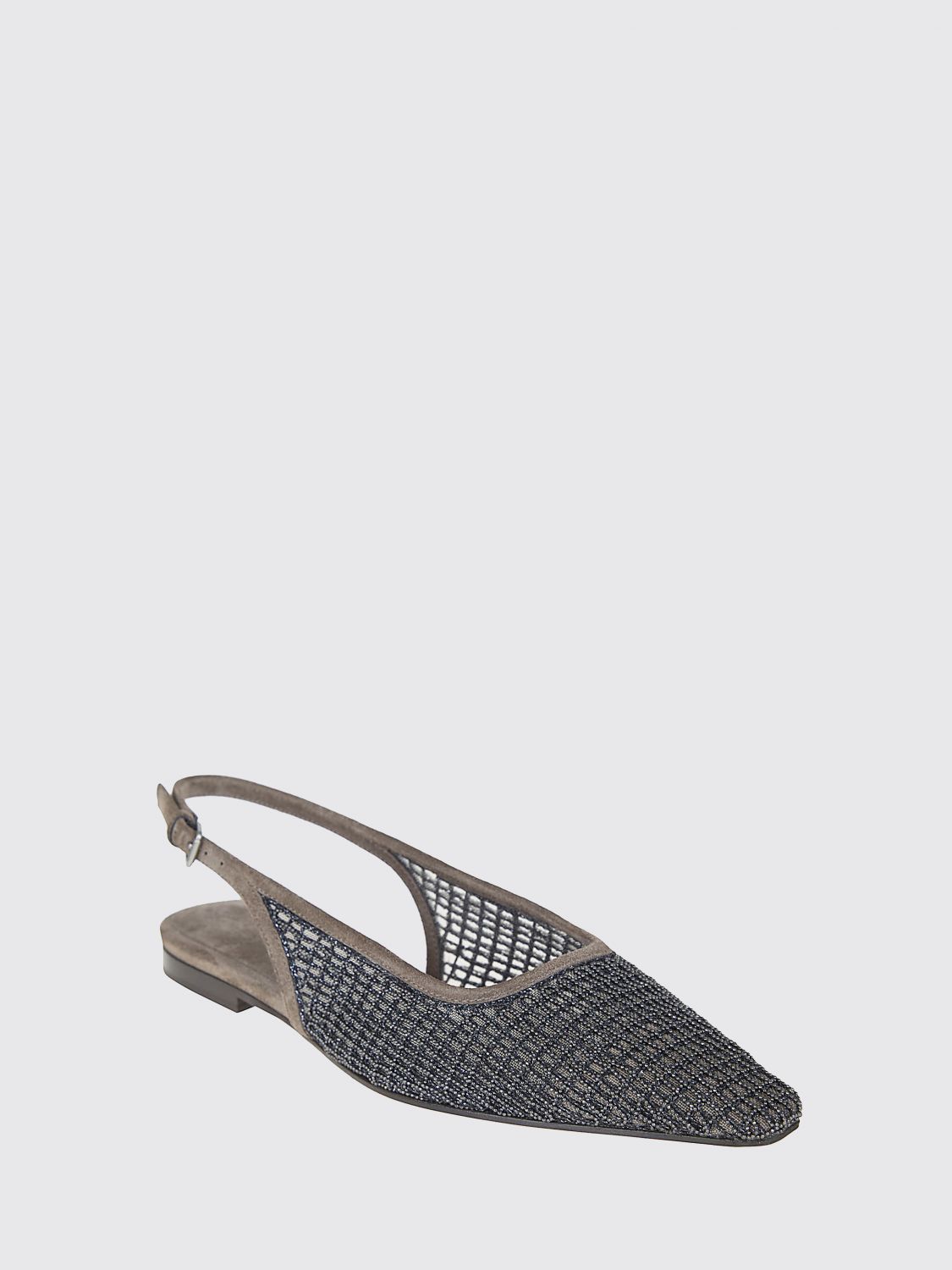 mesh net and suede slingback ballerinas with monili