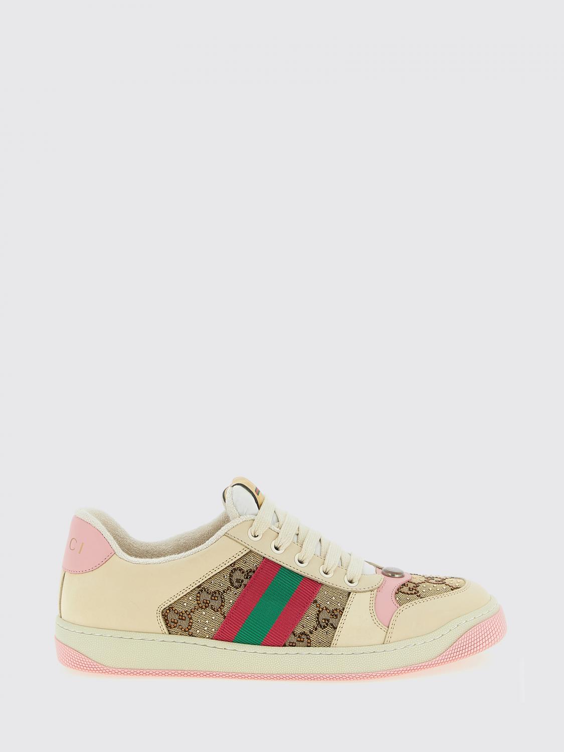 screener sneakers in leather and gg jacquard canvas