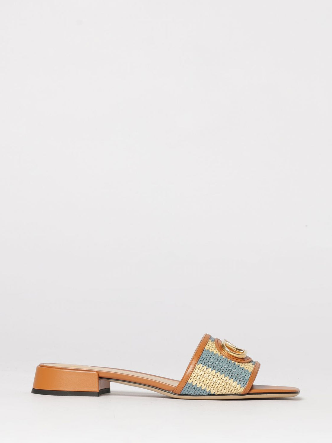 VALENTINO GARAVANI 41 vlogo signature striped raffia and leather mules
