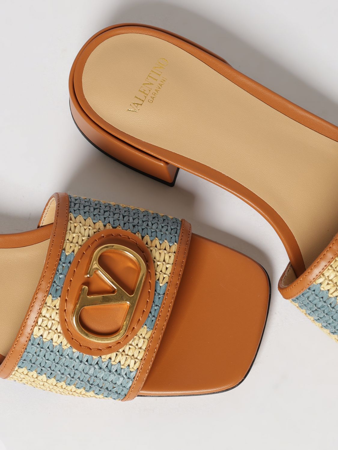 vlogo signature striped raffia and leather mules
