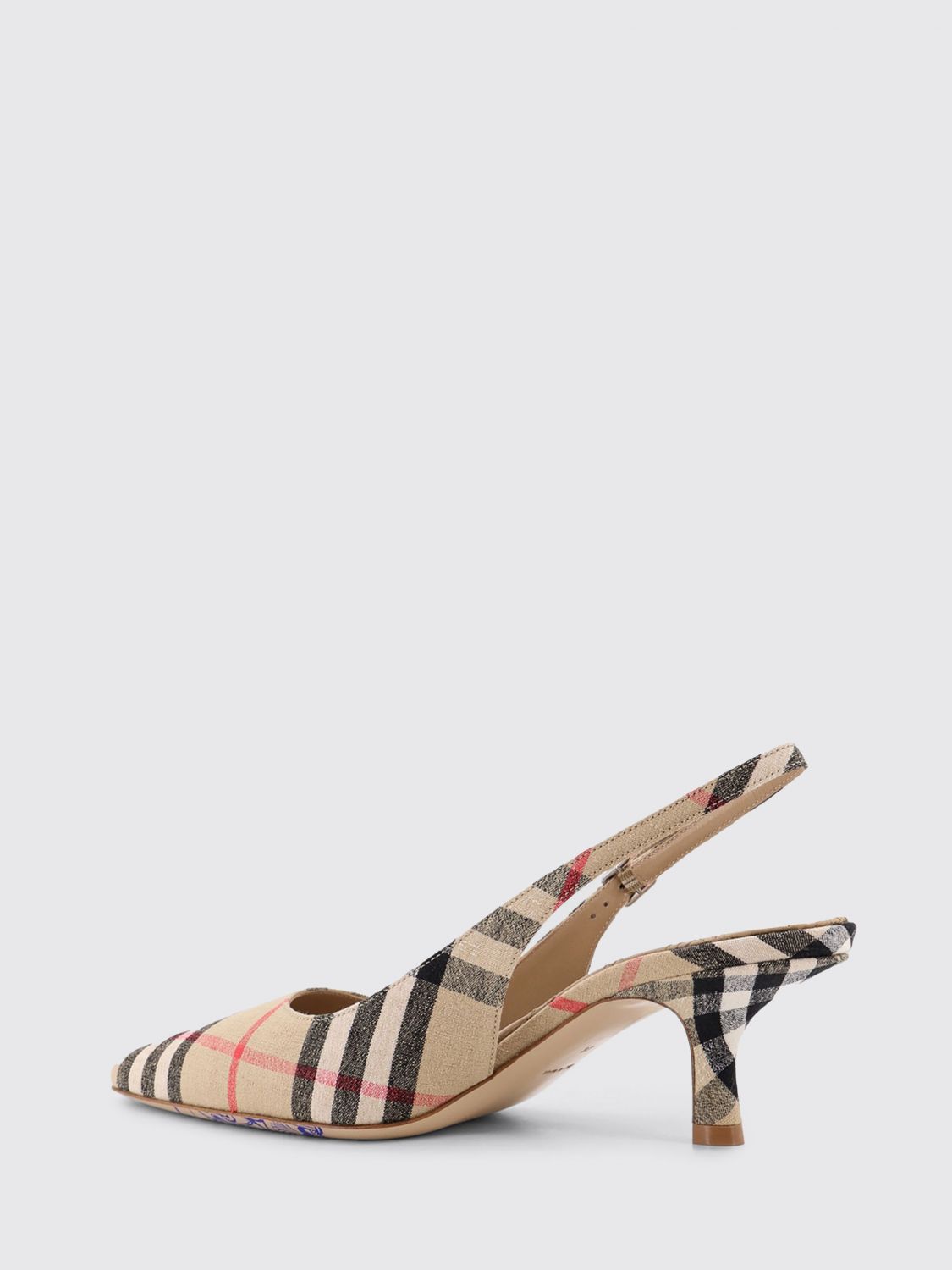dame vintage check print canvas slingbacks