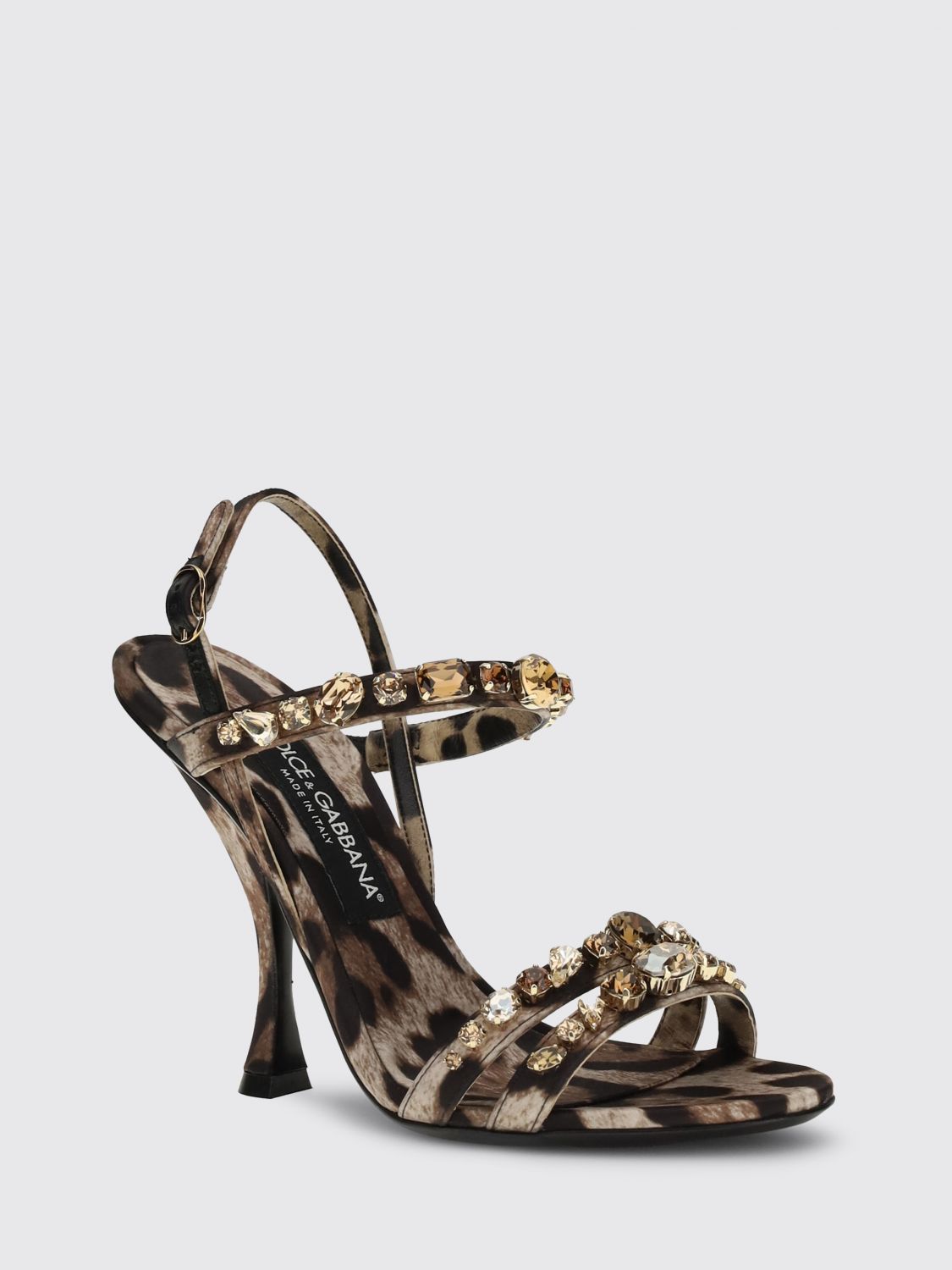 keira animal print satin sandals with rhinestones