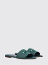 grained leather sliders with rhinestone monogram