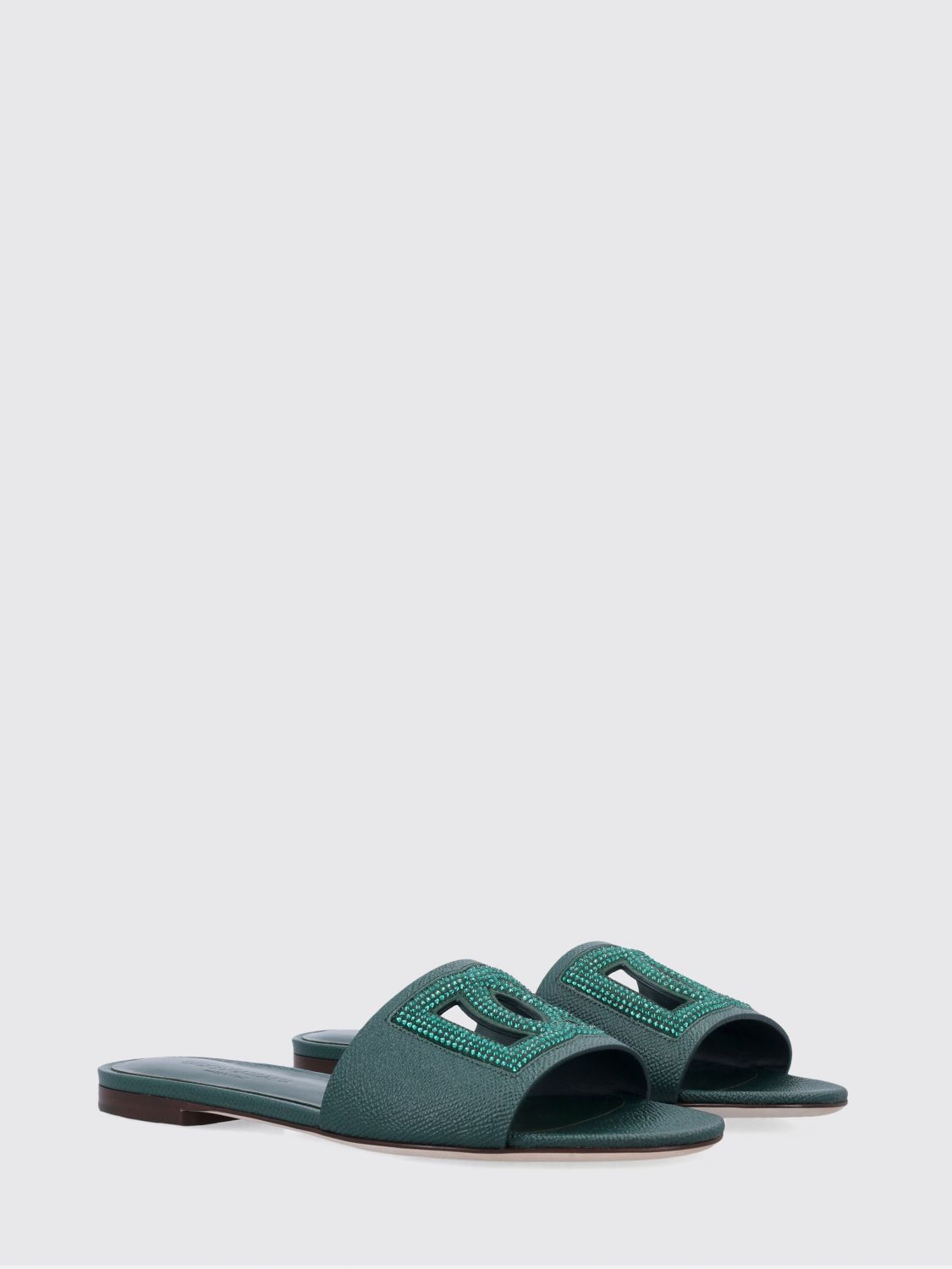 grained leather sliders with rhinestone monogram