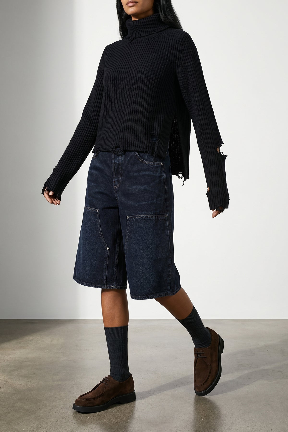haikure legacy denim bermuda shorts redefine the volumes of the contemporary w