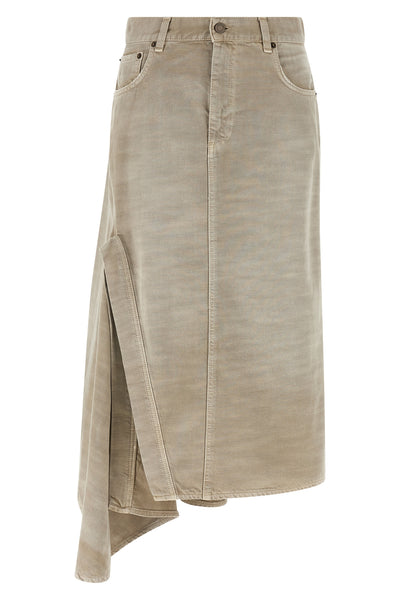 ann bull 44 midi skirt in used-effect garment-dyed cotton denim