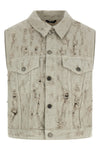 used-effect ryder bull destroy cotton denim vest