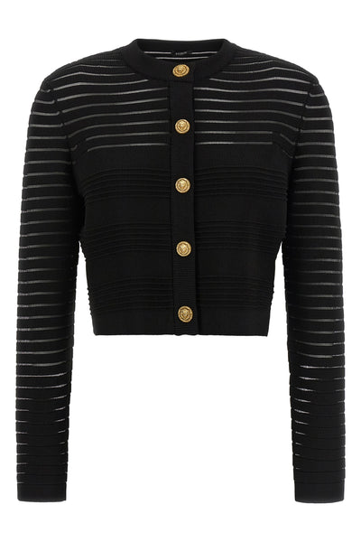 the cardigan balmain defines a new concept of structured elegance