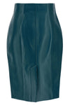 the balmain high-waisted midi skirt is made of fine lambskin in a deep petrol bl
