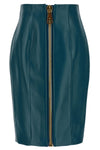 the balmain high-waisted midi skirt is made of fine lambskin in a deep petrol bl