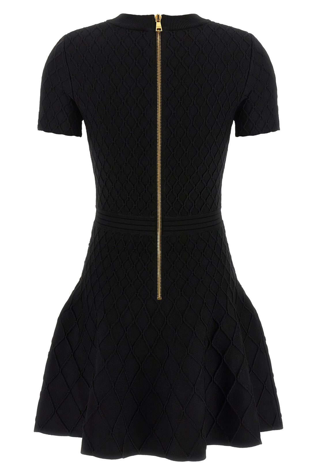 BALMAIN 34 the flared balmain skater dress redefines knitwear codes through an hourglass