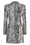 the balmain mini dress is distinguished by a tight silhouette entirely covered