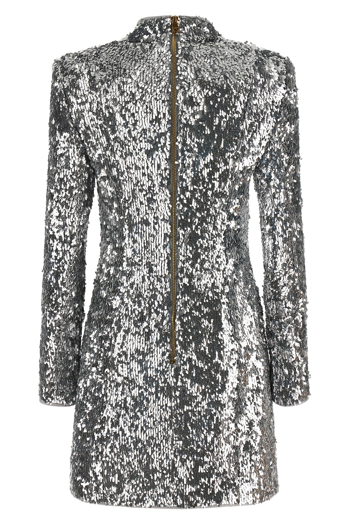 the balmain mini dress is distinguished by a tight silhouette entirely covered