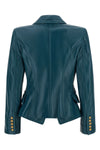 the balmain double-breasted blazer in pure blue lambskin defines a sartorial sil