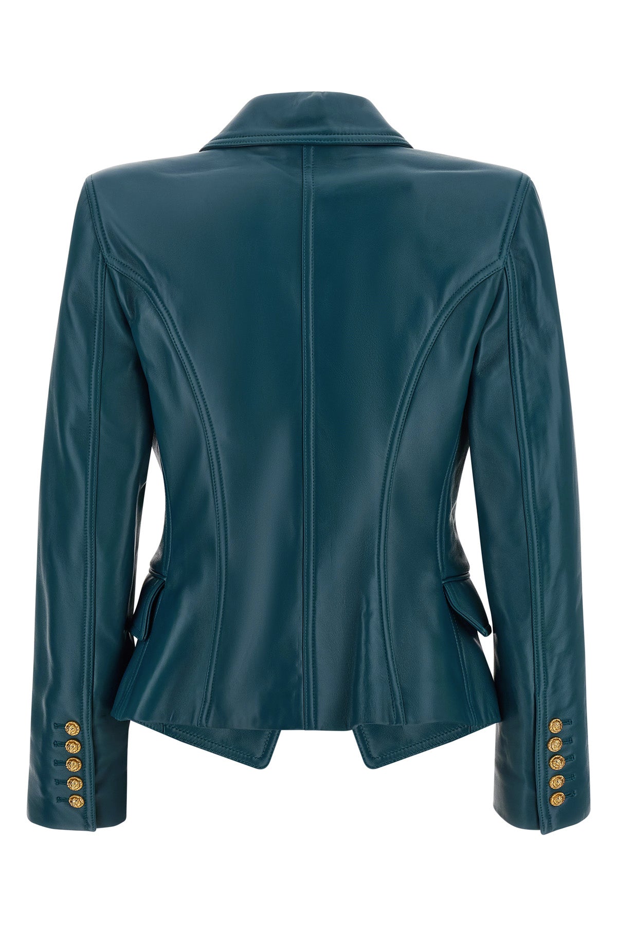 the balmain double-breasted blazer in pure blue lambskin defines a sartorial sil